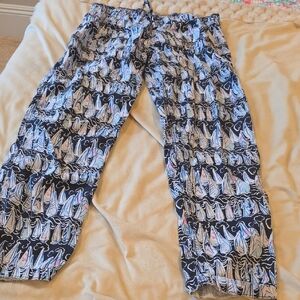 Lilly Pulitzer Navy Sailboat Print Wide-Leg Pants